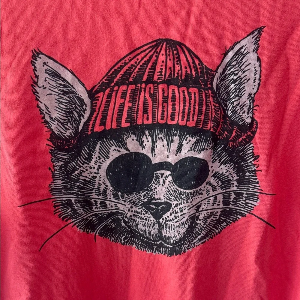 Life Is Good Red Cat Sunglasses T-Shirt